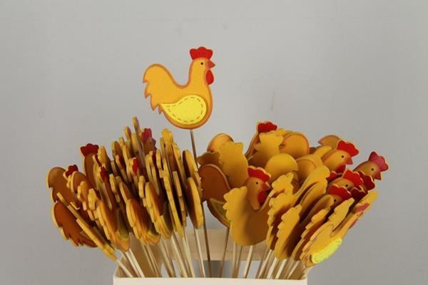 Stick Rooster Wood+felt Orange - Decoratiemateriaal (h%) 1 Stick Rooster Wood+felt Orange - Decoratiemateriaal (h%)