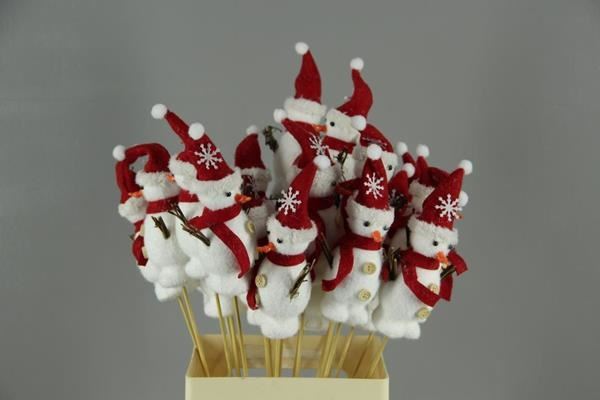 Stick Snowman+red Cap (08) - Decoratiemateriaal (h%) 1 Stick Snowman+red Cap (08) - Decoratiemateriaal (h%)