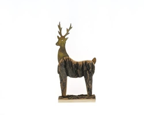 Fig. Wood+mtl. Deer 33x22cm - Decoratiemateriaal (h%)