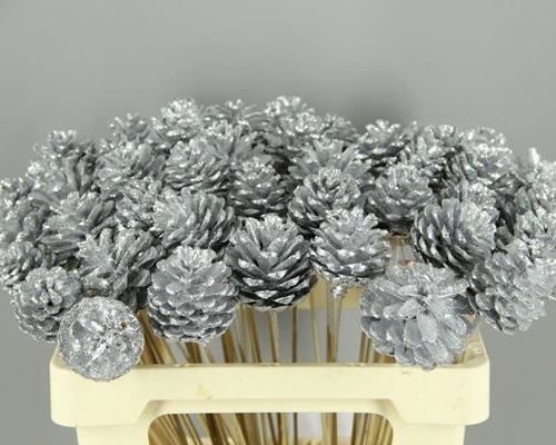 Stick Pine Cone Silver+glitter - Dennenappel h%