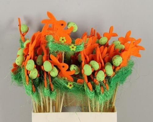 Stick Rabbit Felt-grass Orange - Decoratiemateriaal (h%)