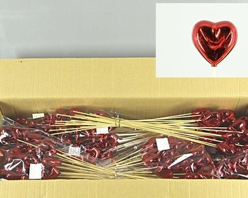 Stick Heart Metalic Red 6cm - Decoratiemateriaal (h%)