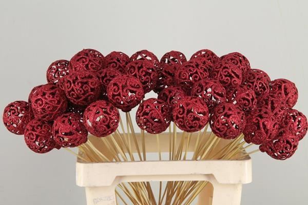 Stick Ball Baroque Ø6 Gl.red - Stick ball baroque glitt.red 1 Stick Ball Baroque Ø6 Gl.red - Stick ball baroque glitt.red