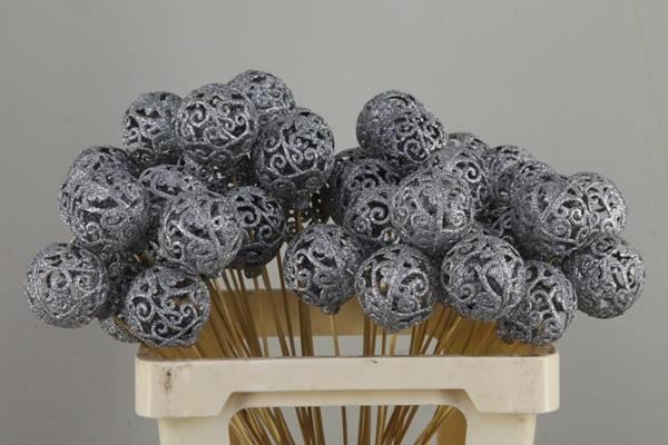 Stick Ball Baroque Ø6 Gl.silve - Decoratiemateriaal (h%) 1 Stick Ball Baroque Ø6 Gl.silve - Decoratiemateriaal (h%)