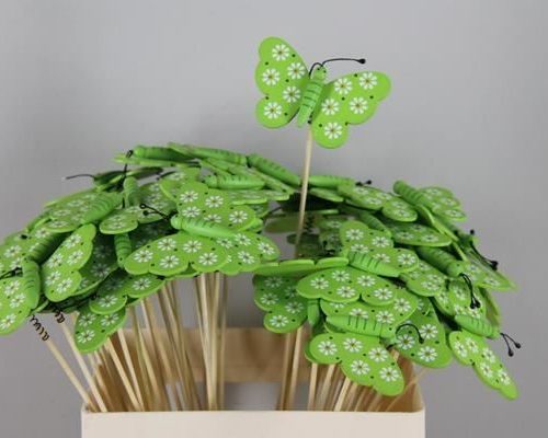 Stick Butterfly Wooden Green - Decoratiemateriaal (h%)