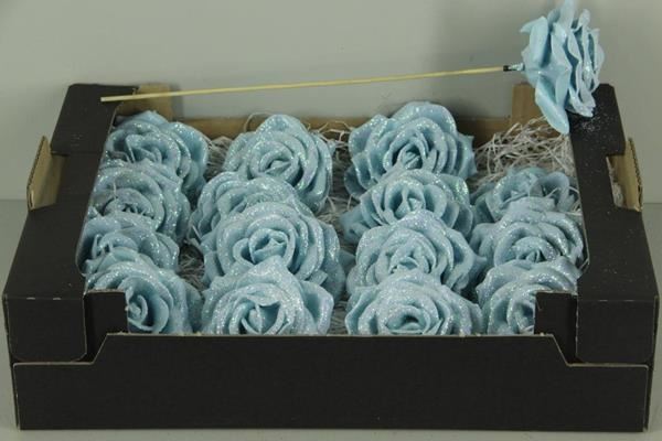 Wax Rose Blue Glitter - Decoratiemateriaal (h%) 1 Wax Rose Blue Glitter - Decoratiemateriaal (h%)