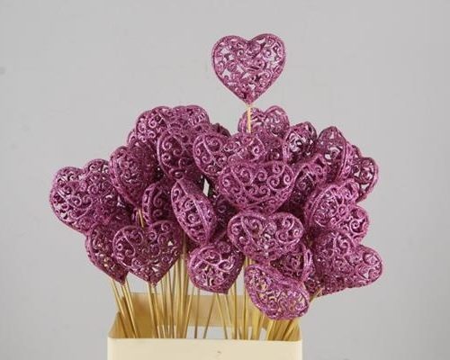 Stick Heart Baroque Glt. Pink - Decoratiemateriaal (h%)