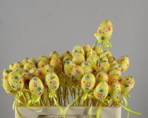 Stick Egg Fabric+bow Yellow - Decoratiemateriaal (h%)